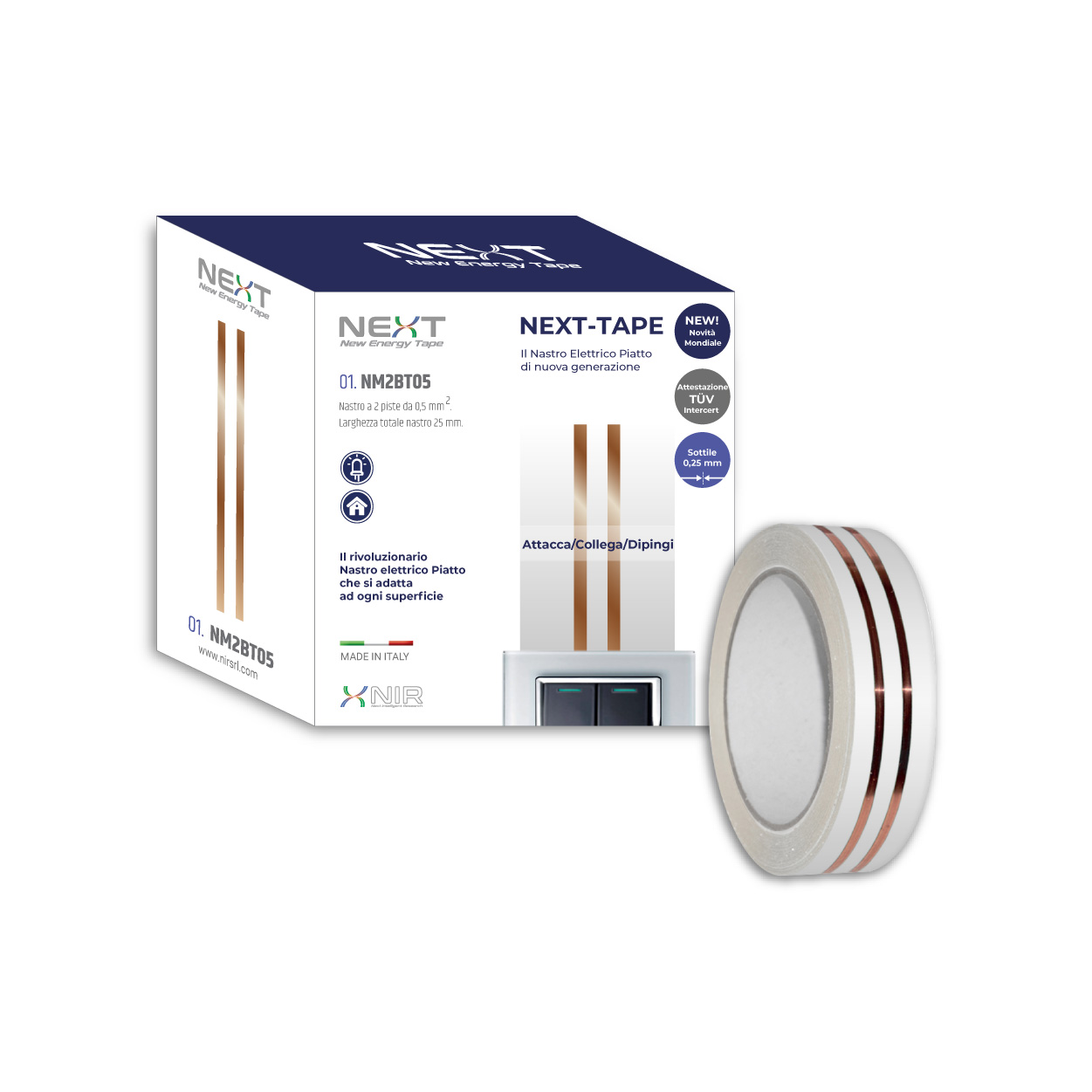 Nastro elettrico biadesivo 2 piste da 0,5 mm² – prezzo al metro – iva inclusa